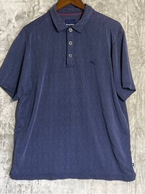 Tommy Bahama Polo Shirt Men L Blue Textured Short Sleeve Casual Golf